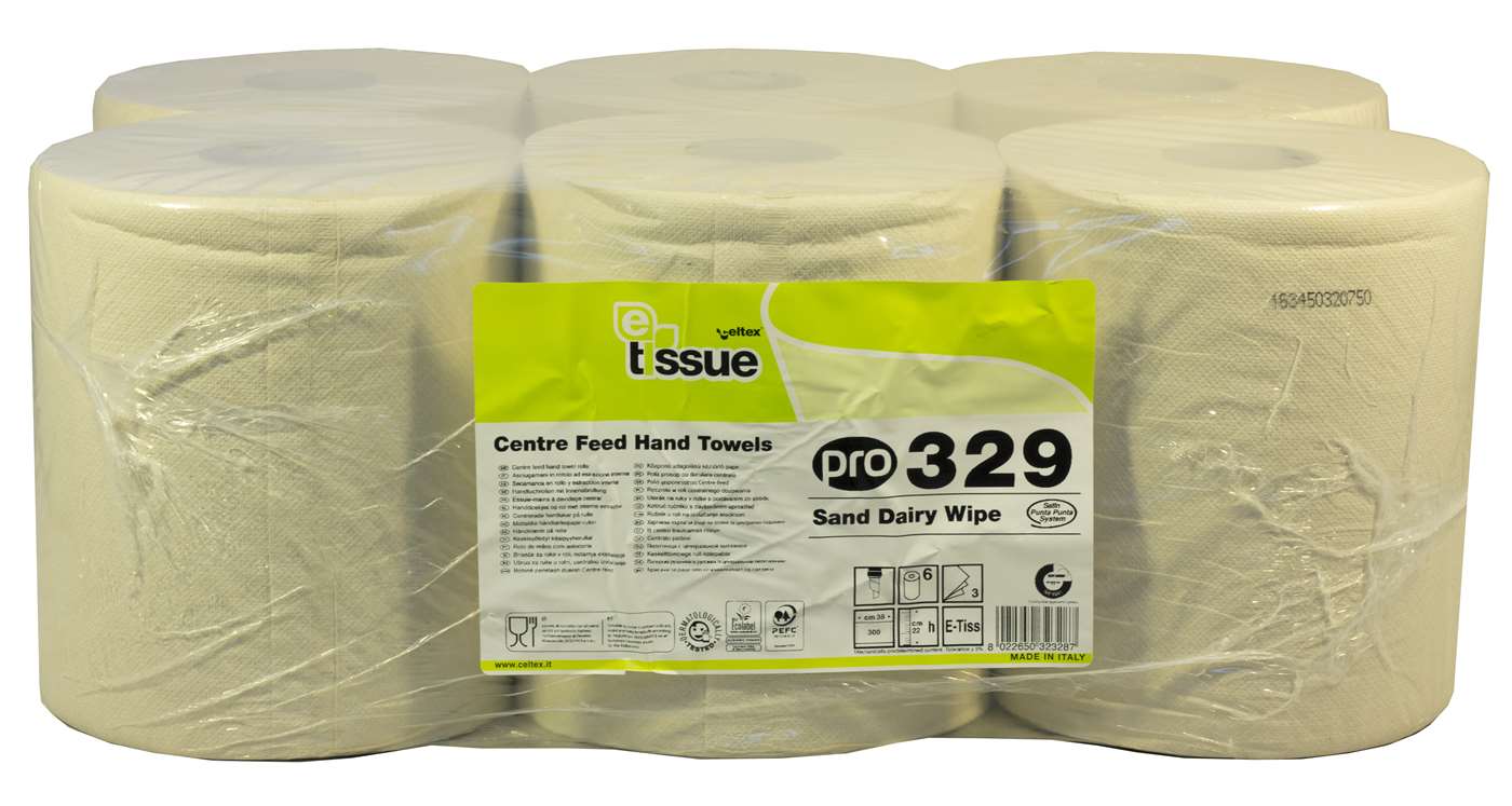 PRO 3 Ply Sand Dairy Wipe Centrefeed Roll